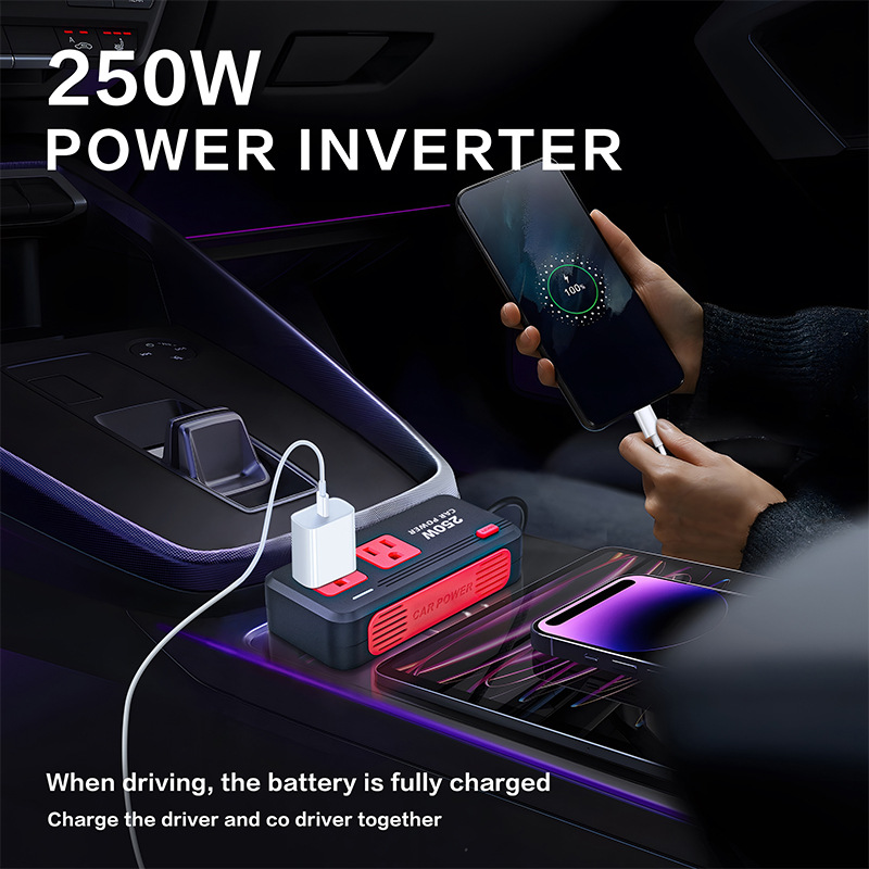 250W inversor montado en automóviles 12V 110V 220V multipuerto inversor USB QC3.0 toma de carga rápida