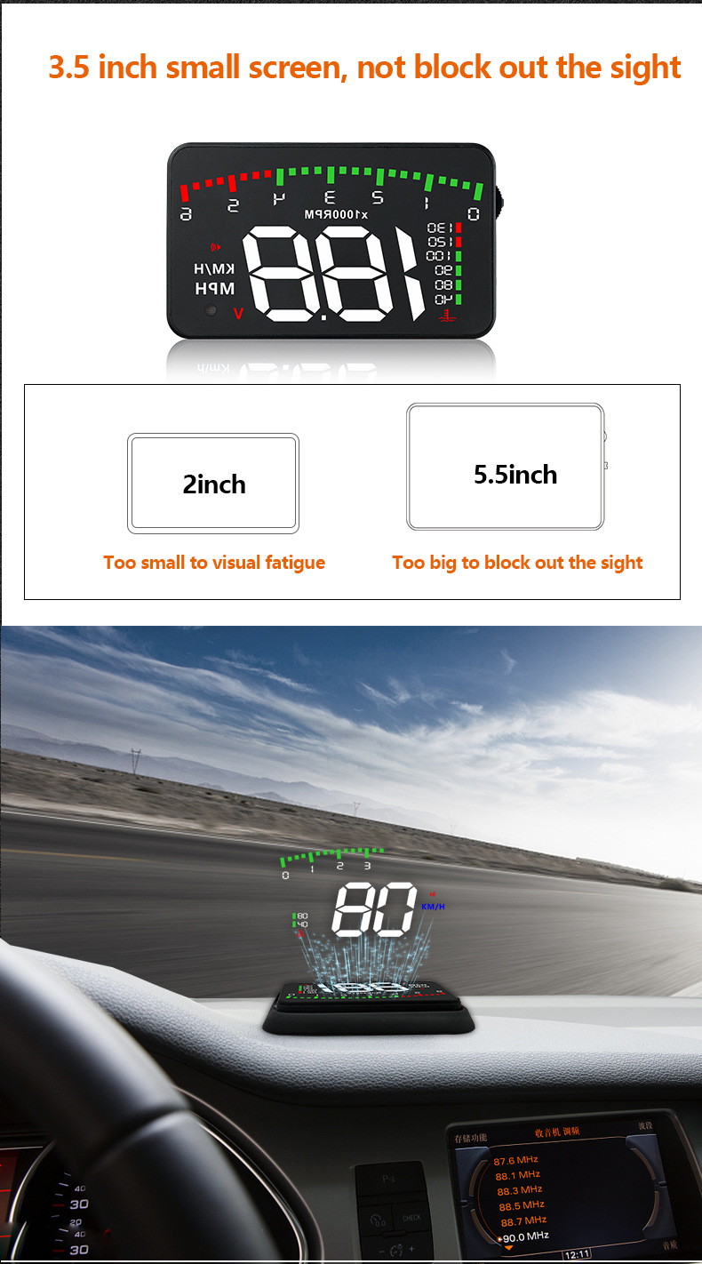 Car Head-Up Display Hd Obd2 Head-Up Display Portable In-Car Hud Projection Digital Instrument Modification