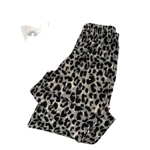 Pink Leopard Print Cool Pants Summer Print Wide Leg Pants Women High-Waisted Thin Version Loose Drape Floor-Length Strolling Pants
