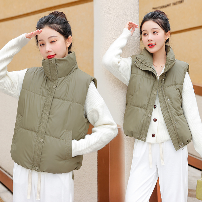 European and American Fashion Short Collar Down Cotton Lambskin Vest Women's 2024 Autumn and Winter Wash-free Fashion Trendy for Petite European and American Fashion Short Collar Down Cotton Lambskin Vest Women's 2024 Autumn and Winter Wash-free Fashion Trendy for Petite