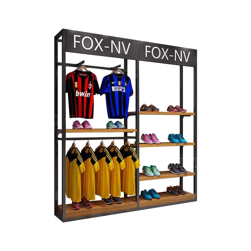 Estante de exhibición para tienda de ropa, estante de pared para camisetas deportivas, estante de exhibición de hierro para tienda de ropa masculina, estante de exhibición para tienda.