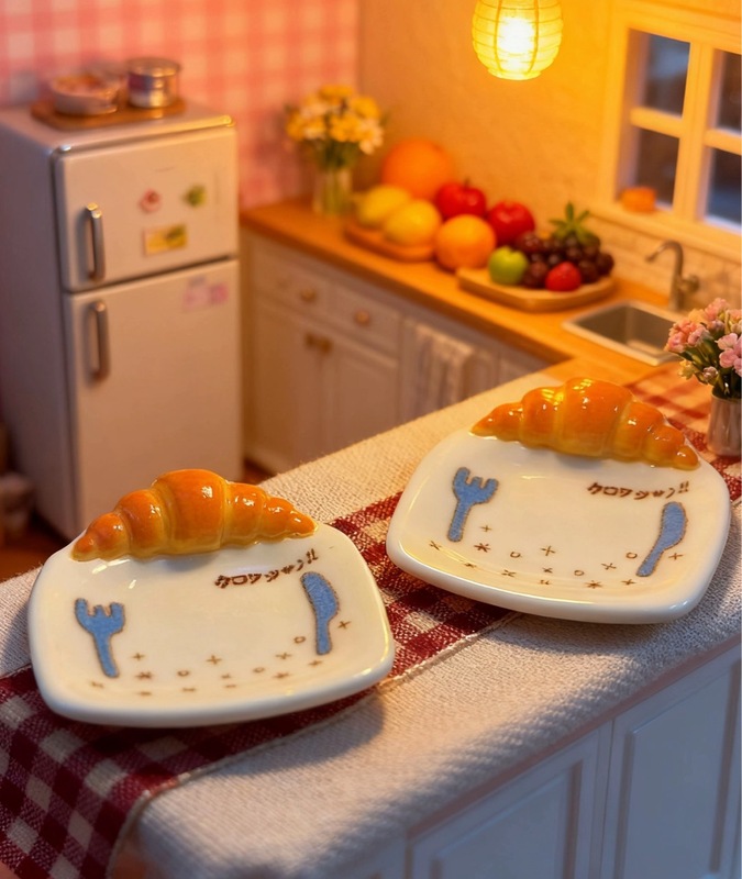 捏捏牛角包立体盘子卡通diy树脂小配件饰品盘子奶油胶发饰|undefined