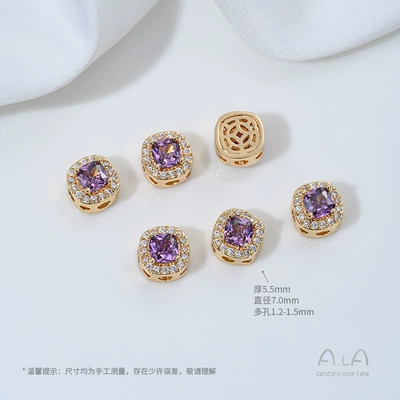 Wholesale 14K Gold-Plated Silver-Plated Zərgərlik ara hissələri - z448-2-type-a-14k-purple-zirconium-1-piece