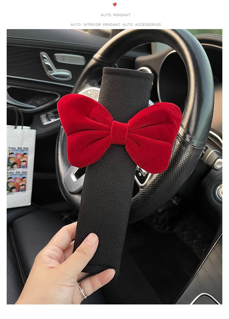 Car Seat Belt Shoulder Cover, Cute Bow Seat Belt, Anti-Stranglehold Car Protective Cover, Girls' Car Interior Decoration