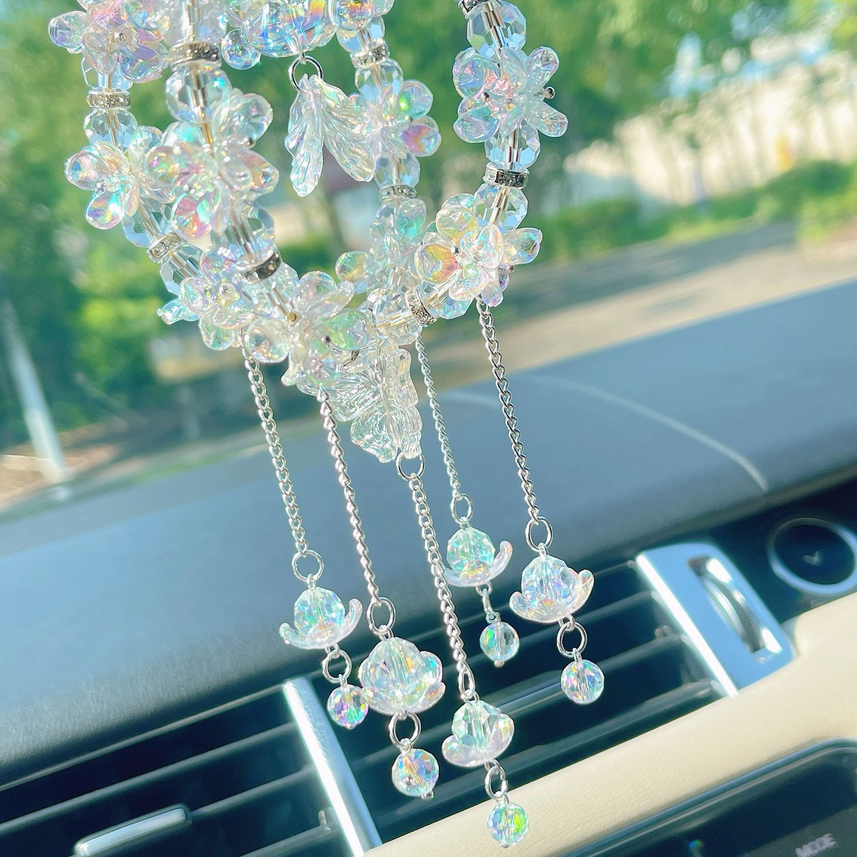 Cute Little Fish 3D Rotating Ball Car Pendant Lily of the Valley Car Decoration Hanging Ornament for Girls' Car Use