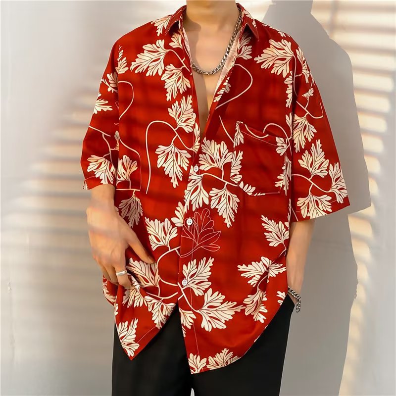 Hong Kong estilo Retro Vintage floral camisa manga corta Estilo Hawaiano tailandés diseño Ruan guapo camisa suelta para hombres y mujeres