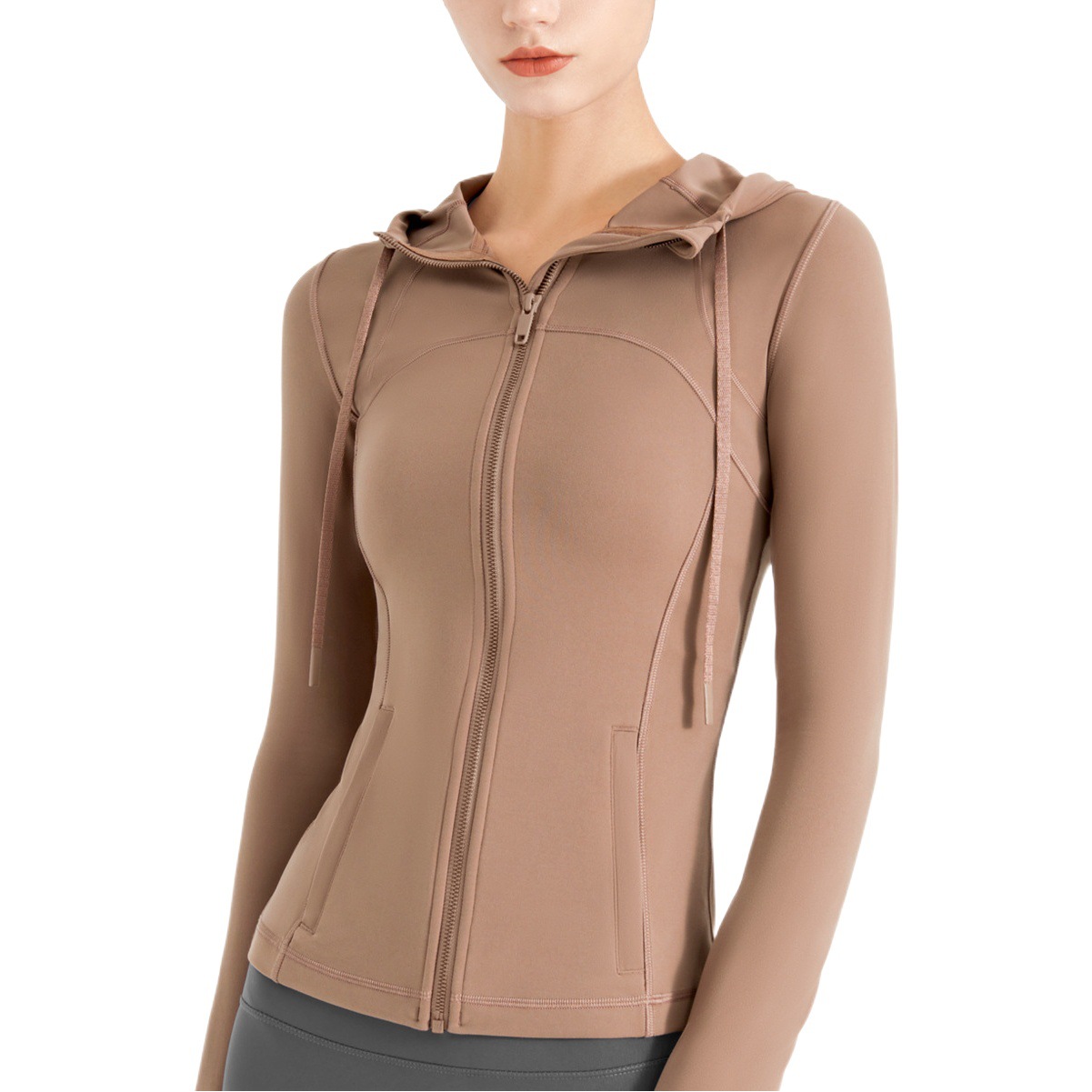 Chaqueta deportiva Lulu para mujer, sudadera con capucha para correr al aire libre, elástica, transpirable, ropa de yoga DF, top con cremallera de manga larga