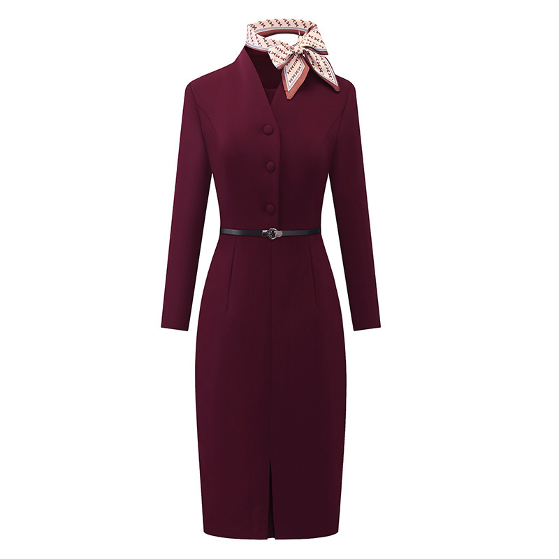 New Red dress High Sense Etiquette Reception Stewardess Work Clothes Professional Temperament Female Slim-looking Celebrity Dress