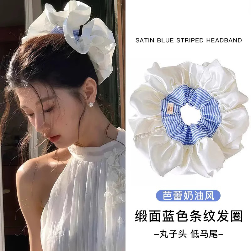 Encaje coreano, lazo para el cabello de intestino grueso, temperamento femenino de alto nivel, cuerda de cabeza de cola de caballo baja, cuerda para el cabello de flor de cabeza de doble capa, accesorios para el cabello