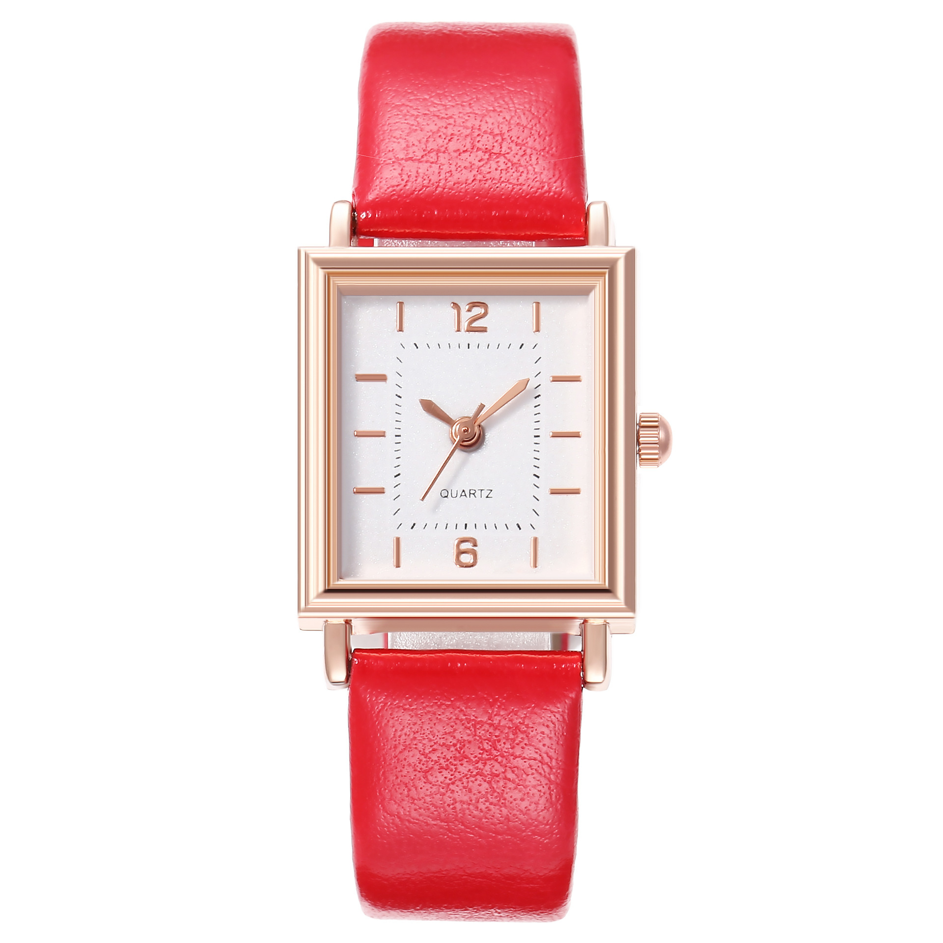 New Women's Fashion Rose Gold Square Case Digital Scale Belt Quartz Watch_voghion.com