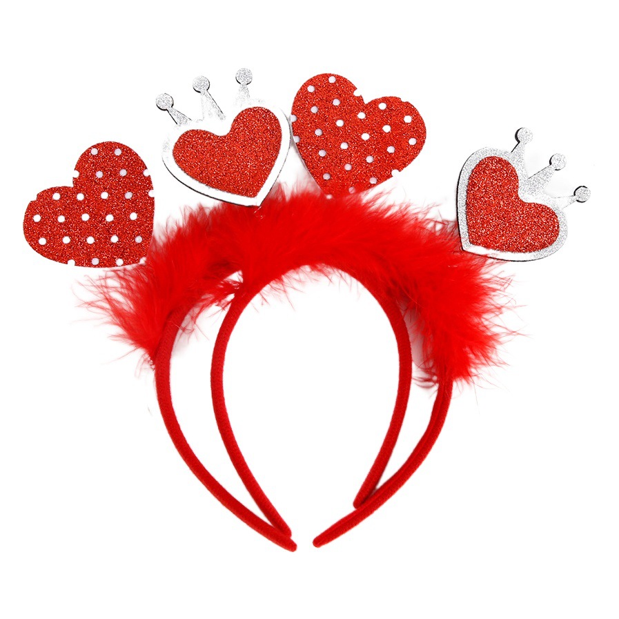 Nuevo estilo transfronterizo Día de San Valentín Diadema Hebilla Arreglo de ambiente romántico Decoración de fiesta de boda Diadema de amor de plumas