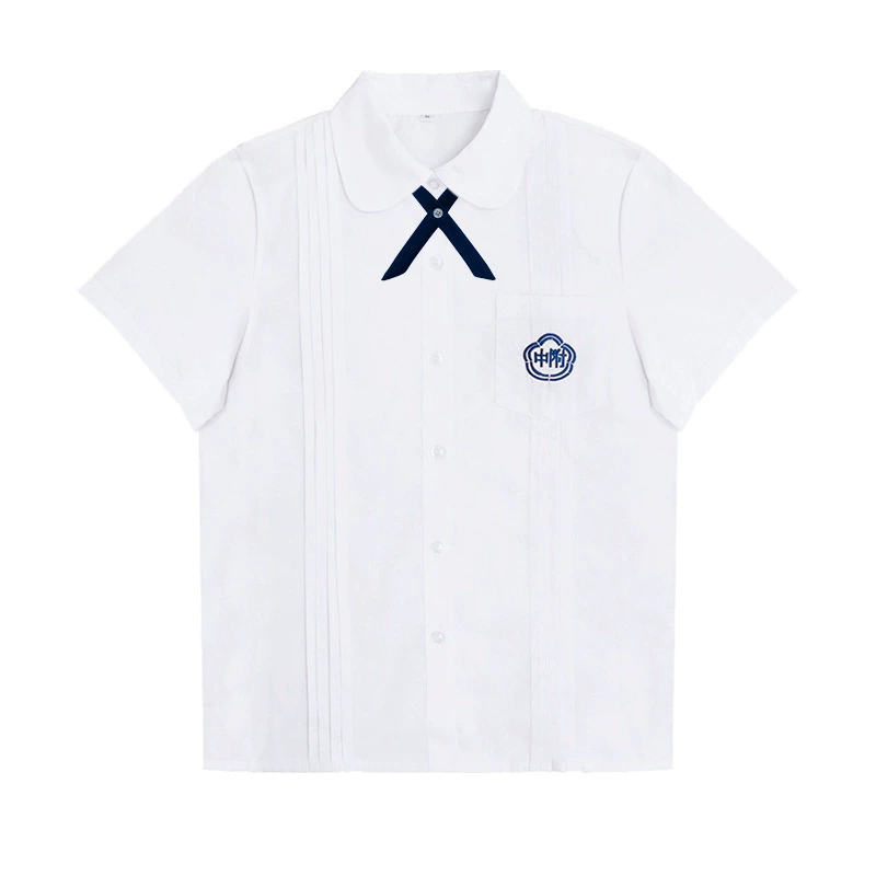 Uniform, shirt, student pleated skirt, set, long-sleeve, brace, with embroidery