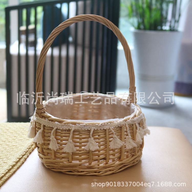 Regalo DE LA MANO perla princesa cesta sauce ratán tejida olla verde rosa flor niños foto cesta arco cinta portátil flor cesta