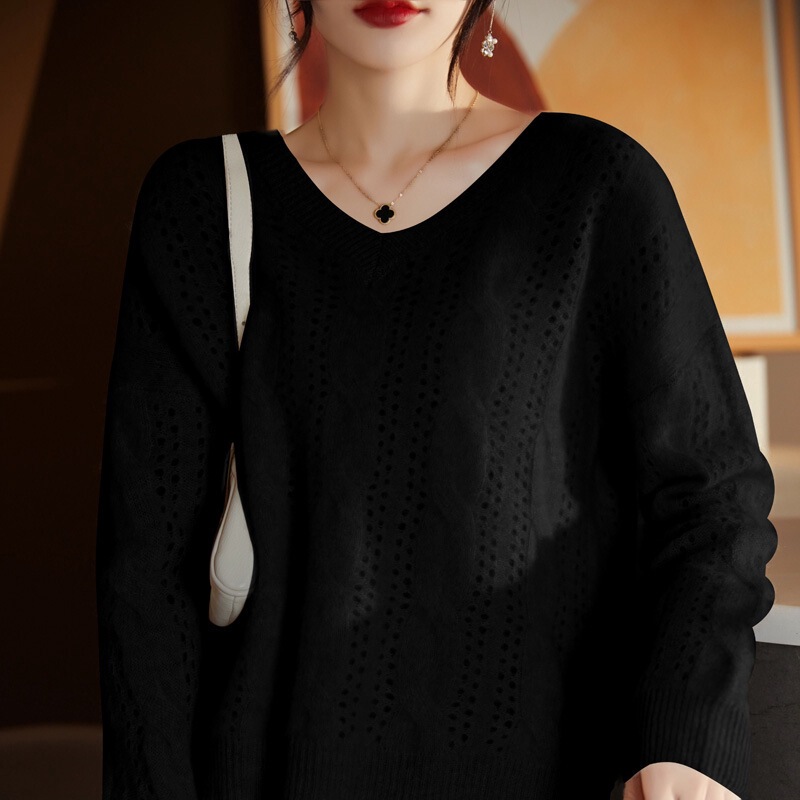 Collar all-match sweater 100 Western style pullover cashmere sweater pure new knitted autumn and winter women's V sweater 23% base Collar all-match sweater 100 Western style pullover cashmere sweater pure new knitted autumn and winter women's V sweater 23% base