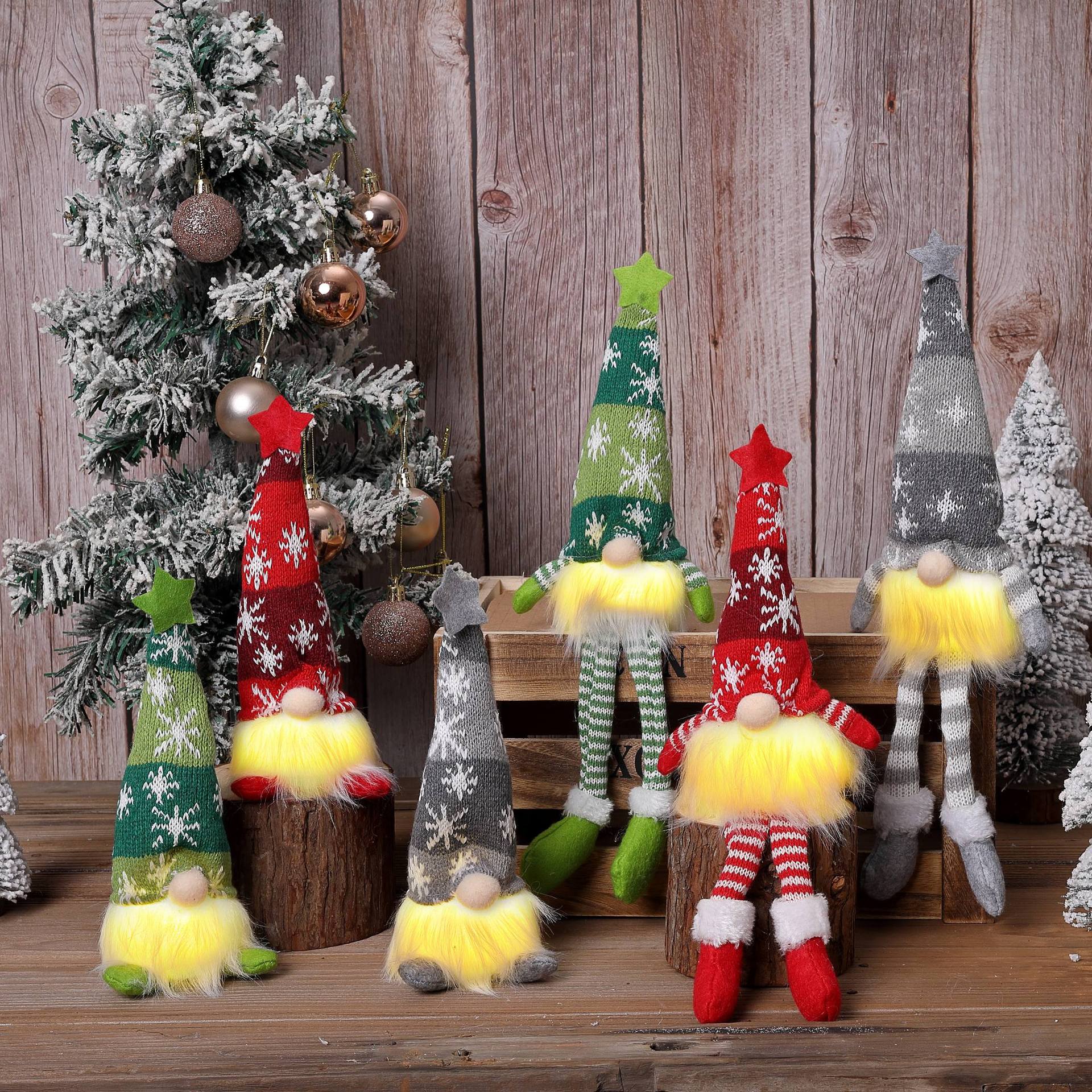 Decoraciones de Navidad copo de nieve sombrero de punto con lámpara Rudolph colgar piernas duendes muñecas muñecas muñecas adornos