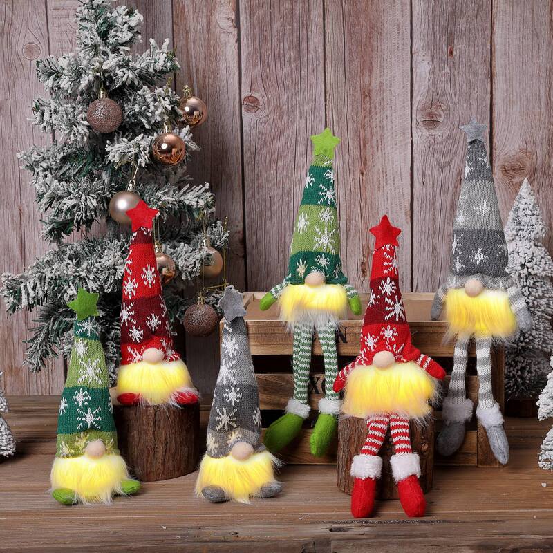 Christmas Decorations Snowflake Knitted Hat with Lights Rudolph Hanging Leg Gnome Doll Faceless Doll Ornament
