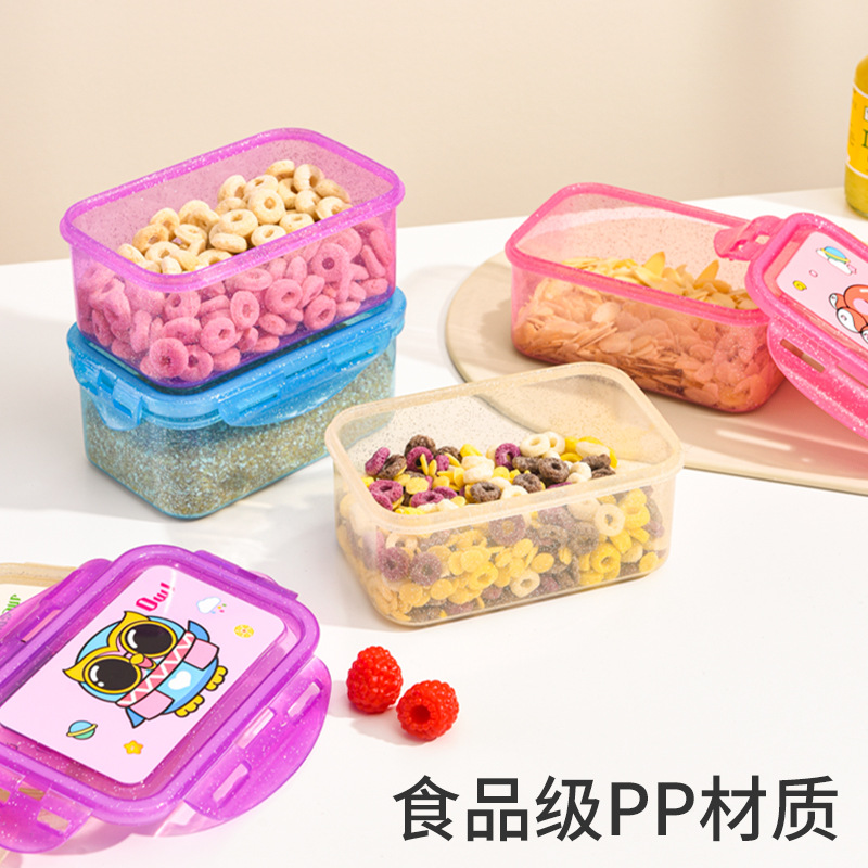 Comercio exterior transfronterizo retráctil flash colorido película de dibujos animados caja de preservación de frescura rectangular cuadrada redonda sellada caja de almacenamiento de bocadillos