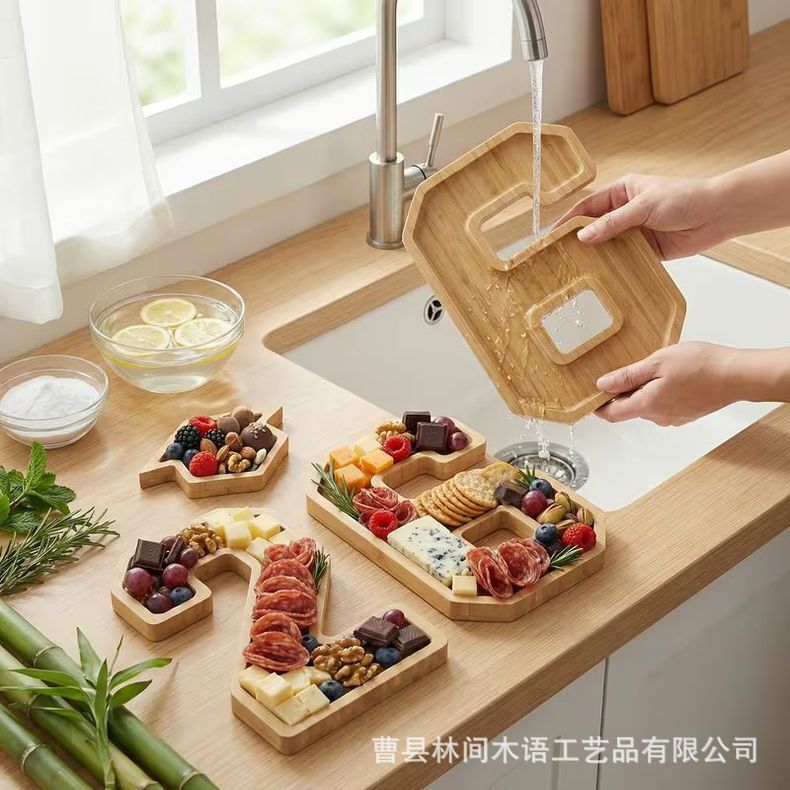 Bamboo Tray Creative Serving Tray for Fruits and Meals Afternoon Tea Cake Tray Creative Number Tray Party Tray