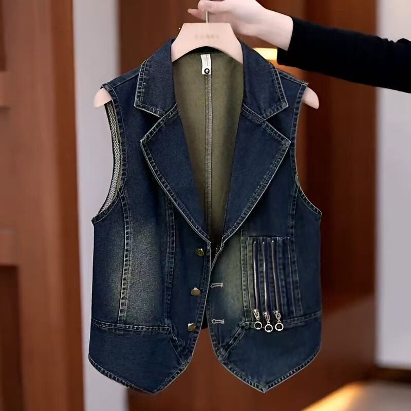 Denim High-Quality Vest 2026 Simple Suit Spring New Design Versatile Waistcoat Collar Versatile Top Women's Vest