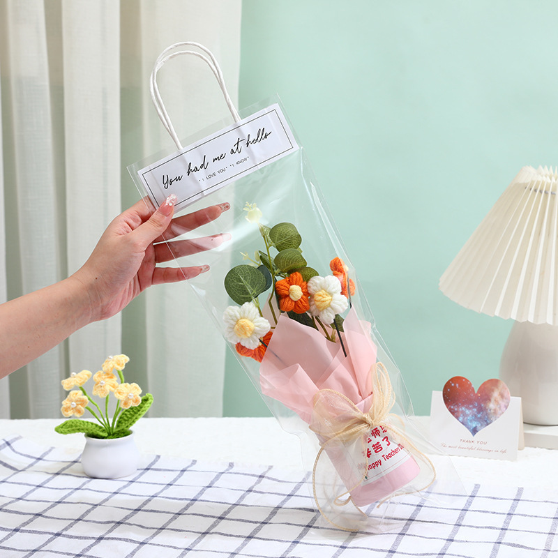 教师节抱抱桶花束泡芙小花成品厂家批发毛线泡芙花花束送老师同学|undefined