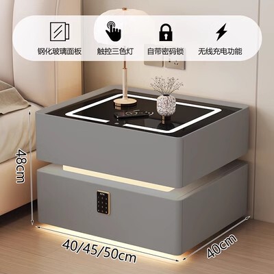 实木智能床头柜简约现代岩板卧室家用轻奢高级免安装床边柜奶油风|undefined