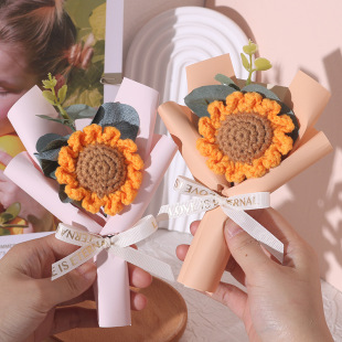 Cross-Border Mini Hand-Knitted Sunflower Bouquet Graduation Season Souvenir Knitted Wool Bouquet Teacher's Day Gift