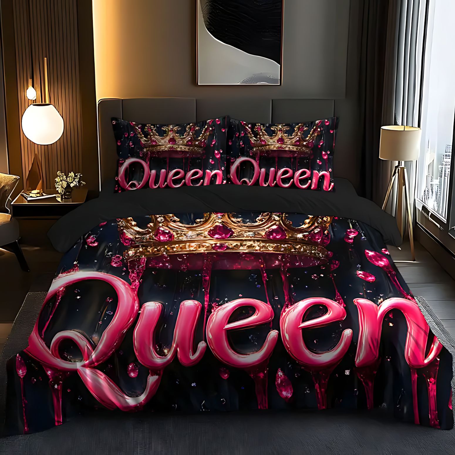 TEMU / JIT transfronterizo textil doméstico con letras de la reina impresión digital de alta definición abrasión edredón set fuente fabricante