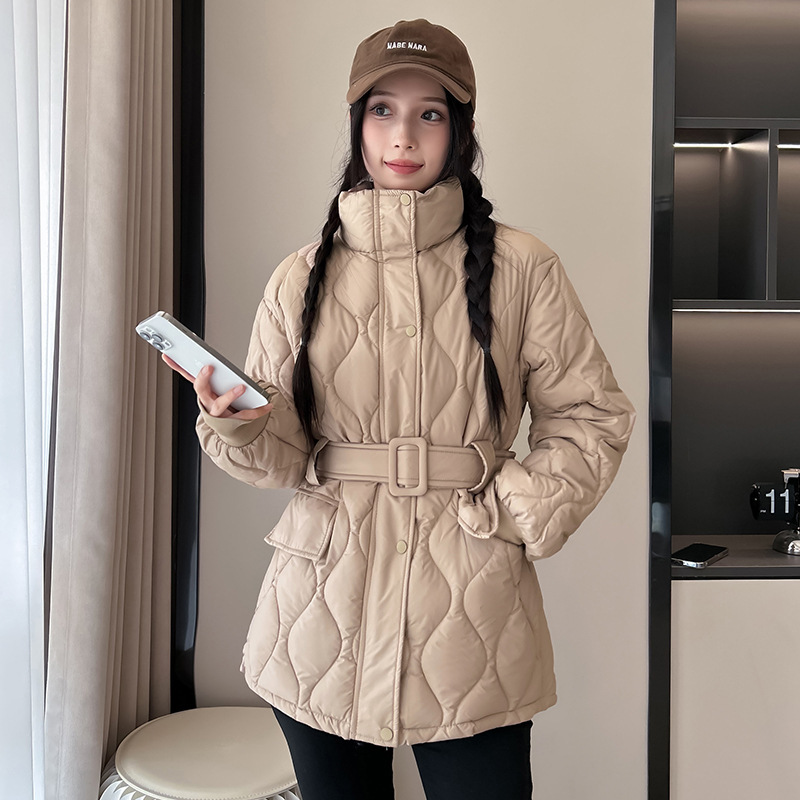 波浪纹收腰羽绒棉衣女2025年新款冬季立领韩版收腰棉服棉袄外套|undefined