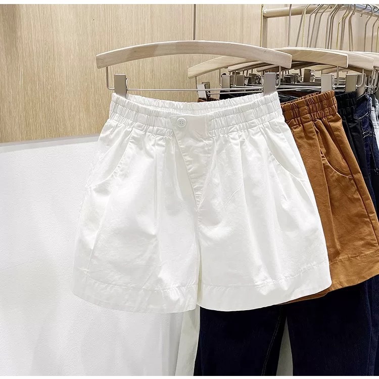 High Waist A-Line Pure Cotton Shorts For Women, Loose Fit Wide Leg Casual Summer Shorts With Tummy Control_ecoleips.com