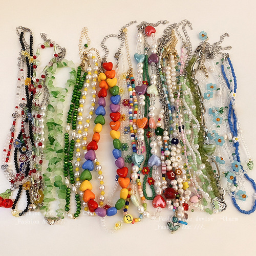 Colorful flower pearl love beaded necklace sweet and fresh clavicle chain  new jewelry wholesale for women