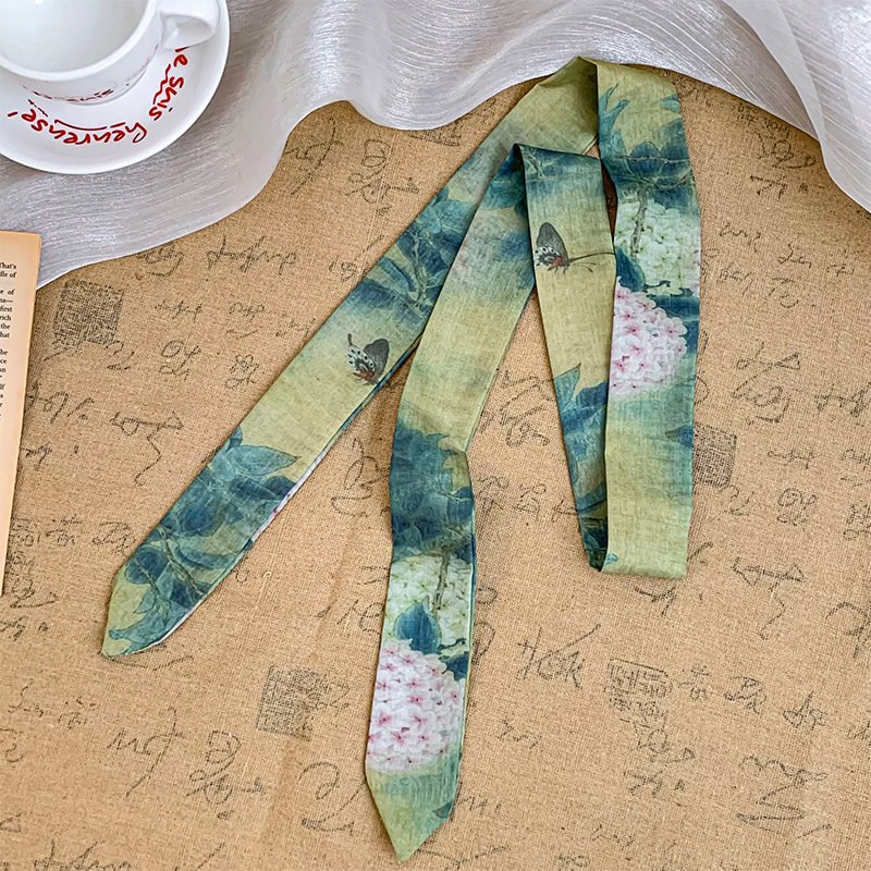 Pañuelo de seda de tira larga, sentido avanzado, nuevo cinturón de bufanda decorativa multifuncional, cinturón para el cabello de estilo nacional, pañuelo en la cabeza, bolso para atar el cabello, serpentina