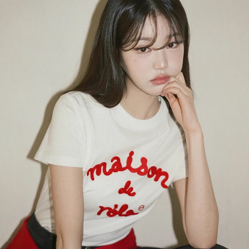 Korean-Style Niche Brand Rola* Zhang Yuanying's Same Style Three-Dimensional Towel Embroidery Letter Casual Versatile Round Neck Short-Sleeve T-Shirt for Women Korean-Style Niche Brand Rola* Zhang Yuanying's Same Style Three-Dimensional Towel Embroidery Letter Casual Versatile Round Neck Short-Sleeve T-Shirt for Women
