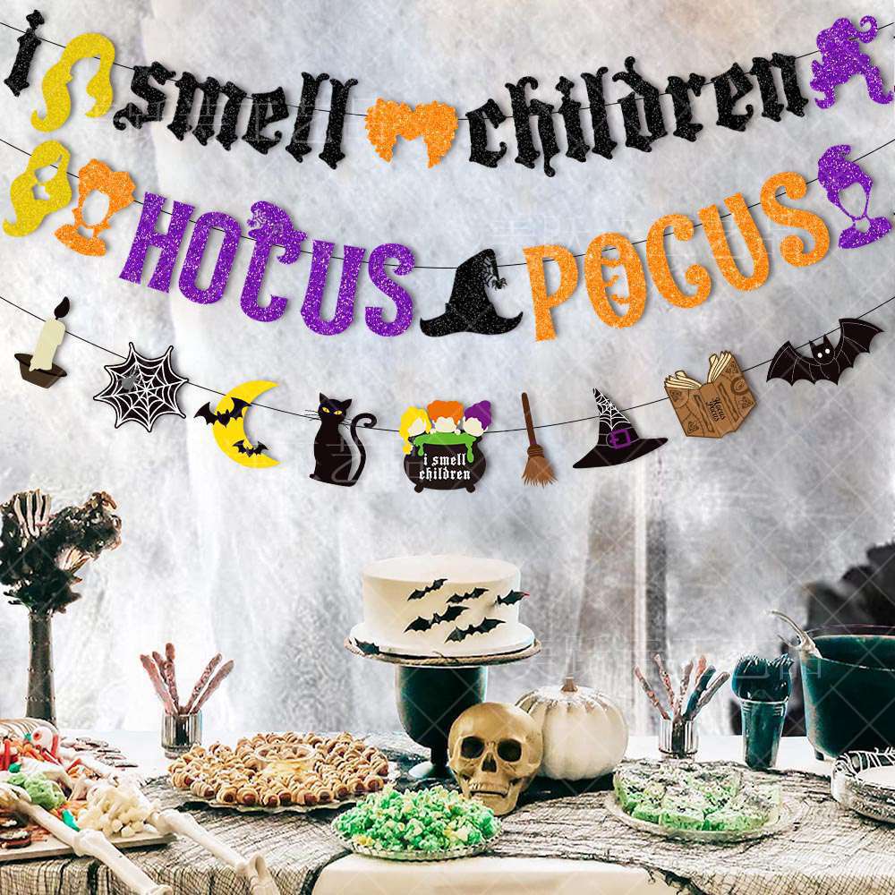 Suministro directo de fábrica decoración de Halloween tire bandera bruja partido pastel insertar hocus pocus tire bandera