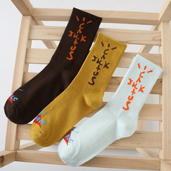 Trendy brand socks for men and women, Instagram-style long socks with runes, English text, and a popular online vibe—perfect for couples or sporty looks.