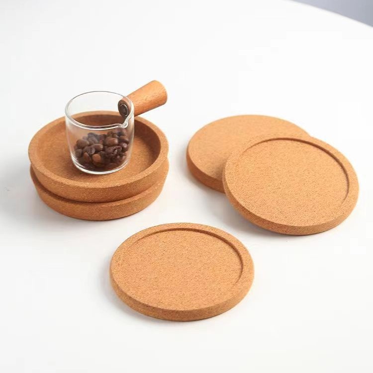 Cork Coasters for Home Dining Tables, Fashionable and Simple Round Grooved Cork Non-Slip Coasters in Stock
