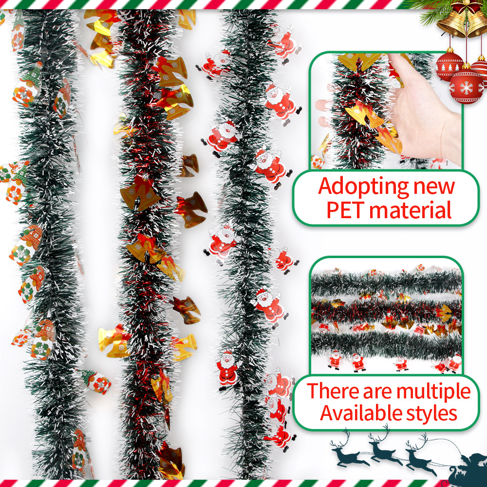 2 metros de espesor tira de Navidad campana de dibujos animados hombre viejo borde blanco tira de lana decoración de árbol de Navidad tira de color DIY colgante dibujo de flores