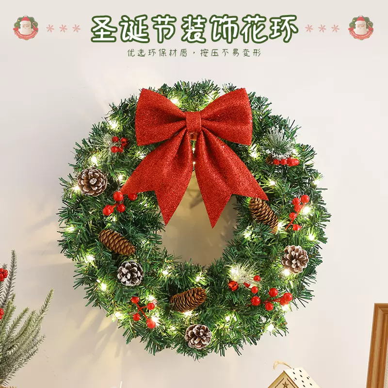 亚马逊爆款圣诞节花环藤条30/40/50/60cm圣诞节装饰花环门挂场景