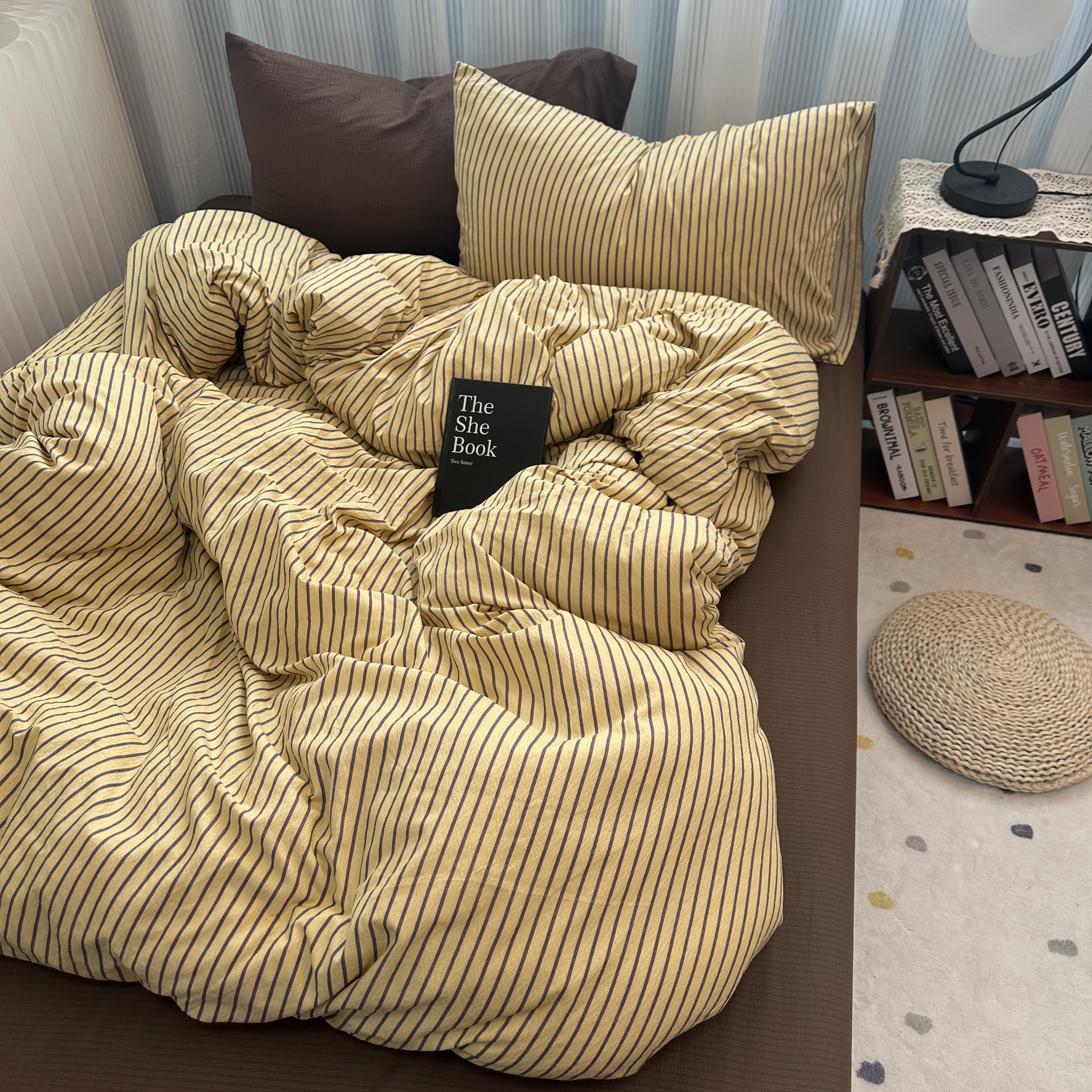 Vintage Striped Cotton Bedding Set Four-piece Duvet Cover Set_voghion.com