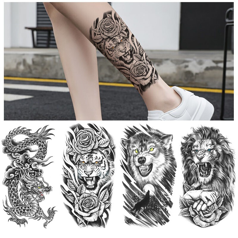New Dragon Wolf Tiger Black Water Transfer Simulation Disposable Temporary Half-arm Animal Cross-border Set Tattoo Sticker
