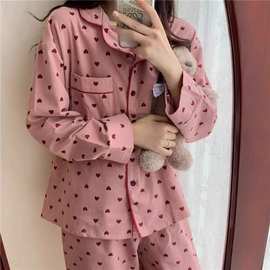 跨境批发春秋开衫睡衣女长袖长裤ins卡通可爱薄款家居服套装外贸