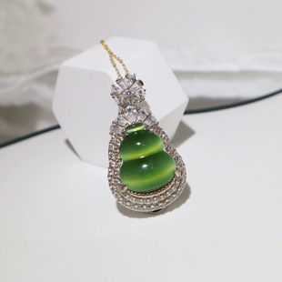 Jinyutang Xinjiang Hetian Jade Jasper Cat's Eye Gourd Pendant Sterling Silver Inlaid with Cat's Eye Line with a Sense of Smart Ice Gel