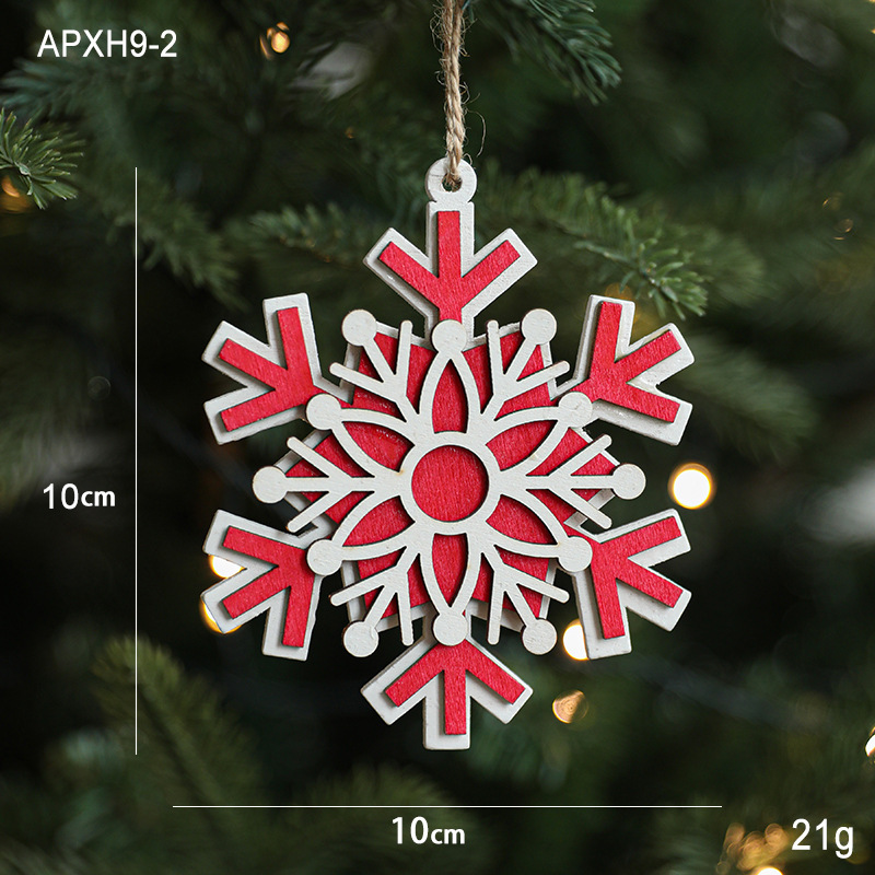Amazon新品北欧风クリスマスクリエイティブペンダント木制スノーフレーククリスマスツリーペンダントペンダント饰り赤|undefined