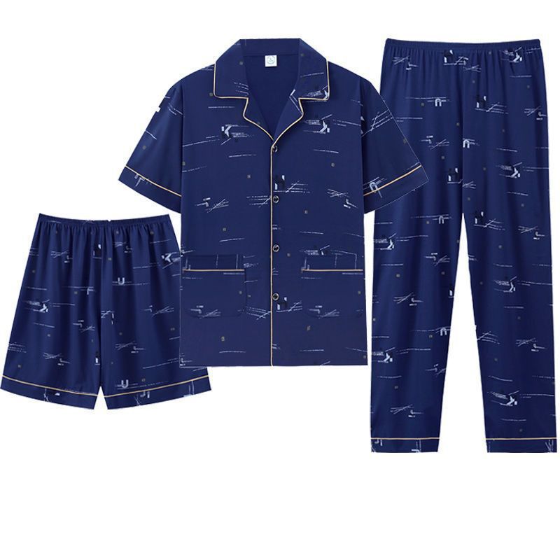 Pijama de hombre de algodón de verano pantalones cortos de mangas cortas pantalones cortos de tres piezas delgados ropa de casa de hombre verano