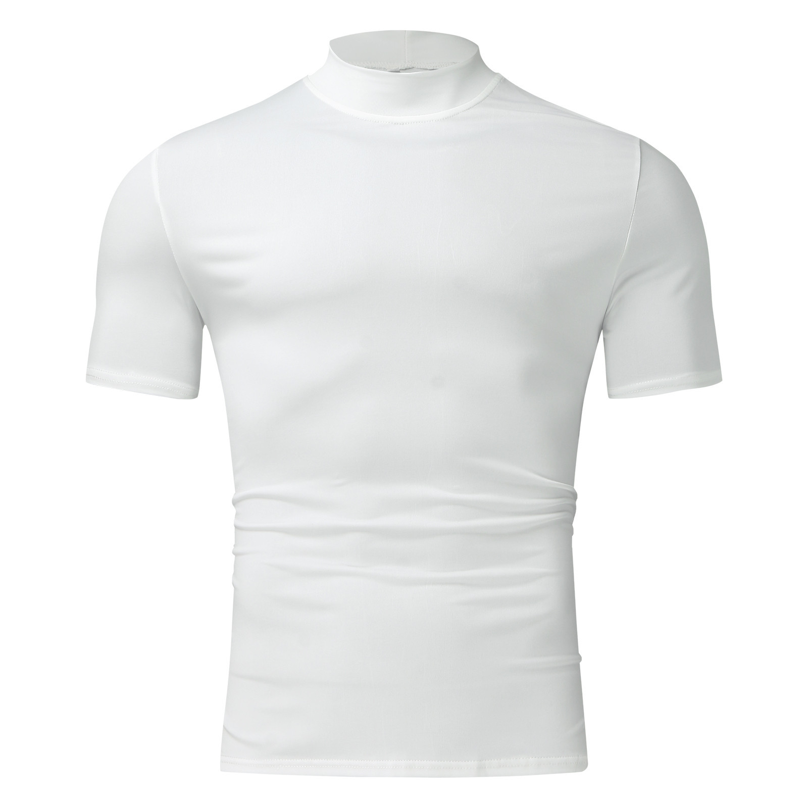 2024 Herbst und Winter Hoher Kragen Kurzarm T-Shirt Herren Unterlage Einfarbig Top_voghion.com