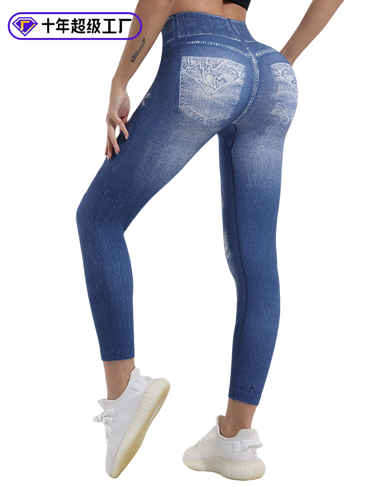 Impresión digital de jeans pantalones de calzado de cintura alta de mujeres pescado de hiera fitness nueve pantalones deportivos leggings ajustados
