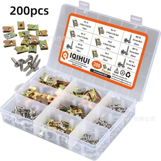 200只装跨境-5种规格U型簧铁片螺母卡簧插片螺母配自攻螺丝套配件