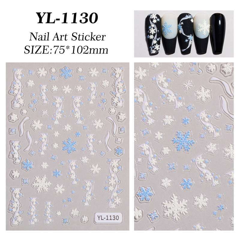 冬クリスマススノーフレークネイルアートステッカー 5D レリーフ立体白中空スノーフレークネイルステッカージュエリー YL スタイル|undefined