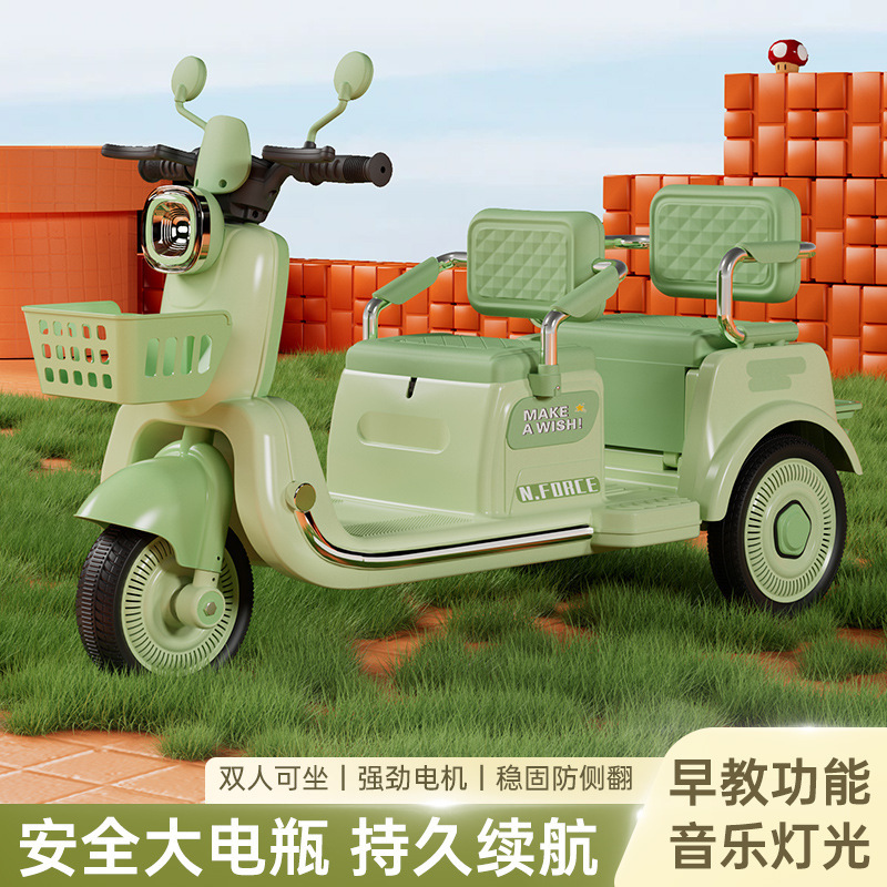 Children's Electric Car Double Large Motorcycle Tricycle Baby Boys and Girls Remote Control Toy Car Rechargeable Baby Car