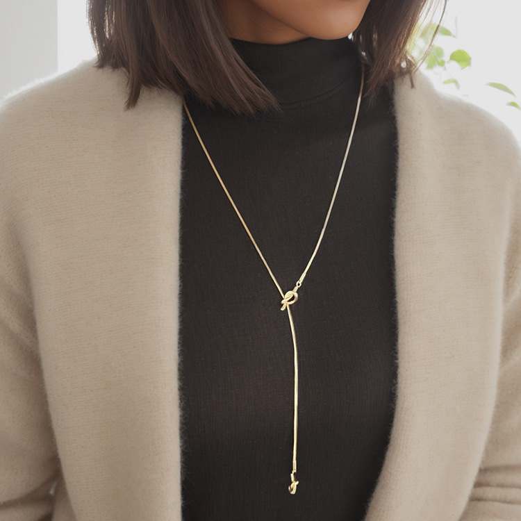 eManco light luxury cool style versatile long sweater chain necklace simple design stainless steel necklace titanium steel jewelry