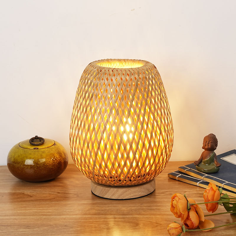 日式檯燈床頭燈臥室ins風溫馨北歐竹編燈夜燈民宿復古小檯燈竹木